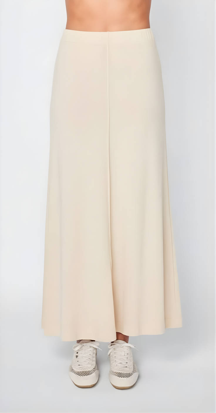 Fine 2X1 Rib A-Line Maxi Skirt in Cream