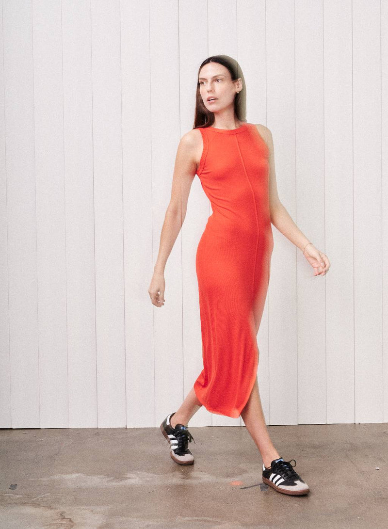 ribbed slit midi dress Dariann Sleeveless Ribbed Midi Dress