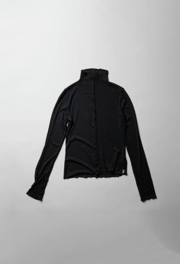 Fine 2X1 Rib Long Sleeve Mock Neck in Black