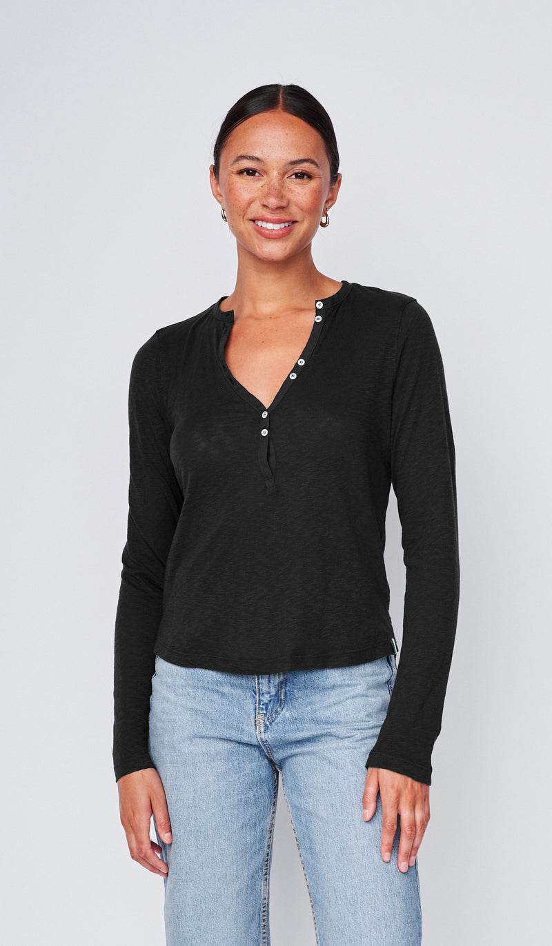 Supima Slub Jersey Henley in Black