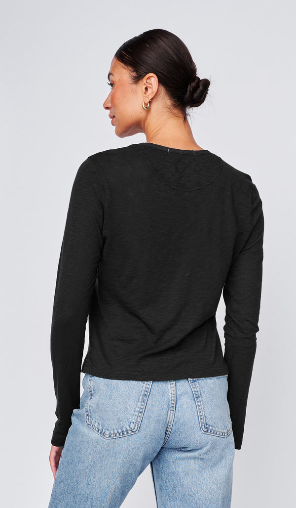 Supima Slub Jersey Henley in Black