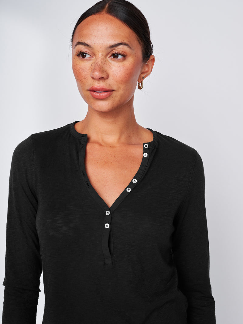 Supima Slub Jersey Henley in Black