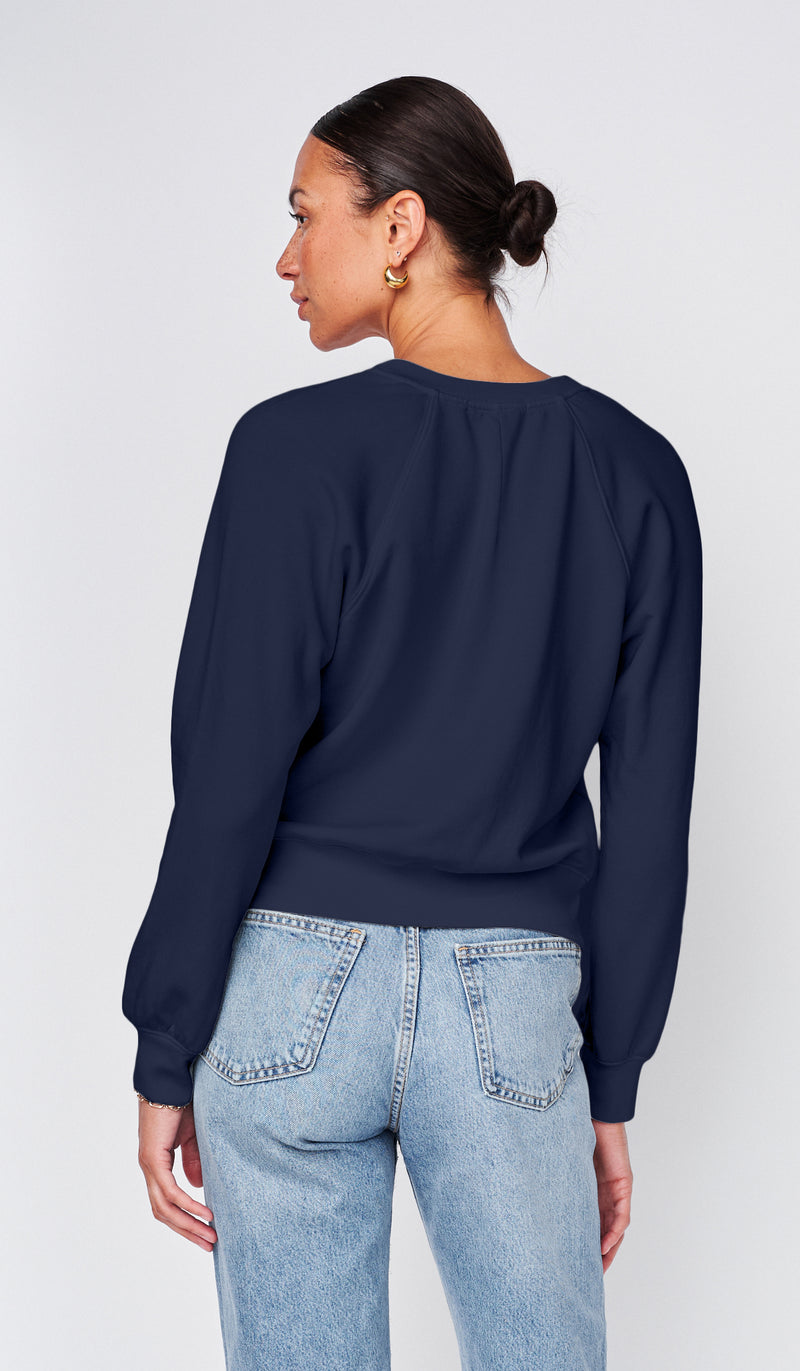 Softest Fleece Raglan V-Neck Pullover in New Navy