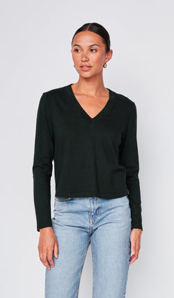 Cloud Jersey Long Sleeve V-Neck Tee in Black