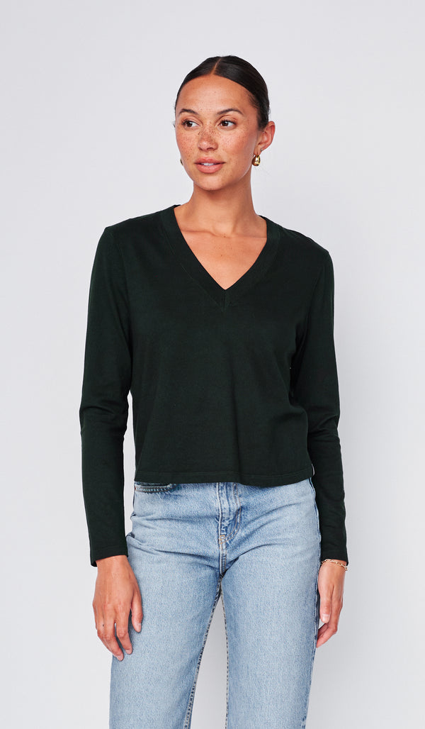 Cloud Jersey Long Sleeve V-Neck Tee in Black