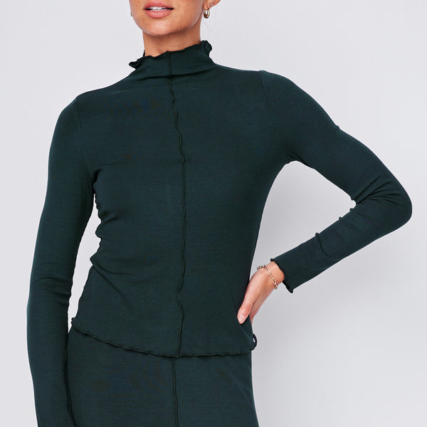 Fine 2X1 Rib Long Sleeve Mock Neck in Everfall – shopstateside.us