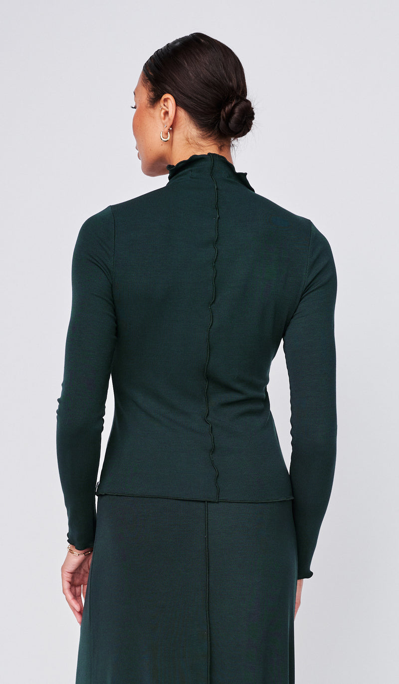 Fine 2X1 Rib Long Sleeve Mock Neck in Everfall