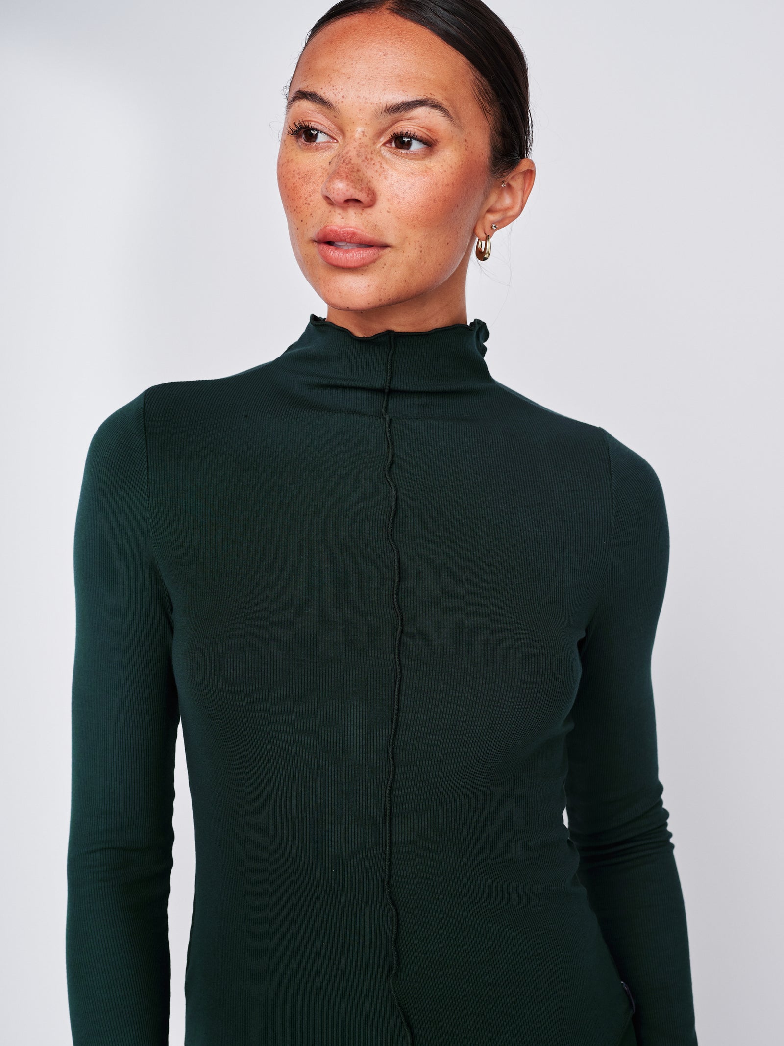 Women’s Lounge HighNeck 2G Fine 2X1 Rib Long Sleeve Mock Neck in Everfall – shopstateside.us