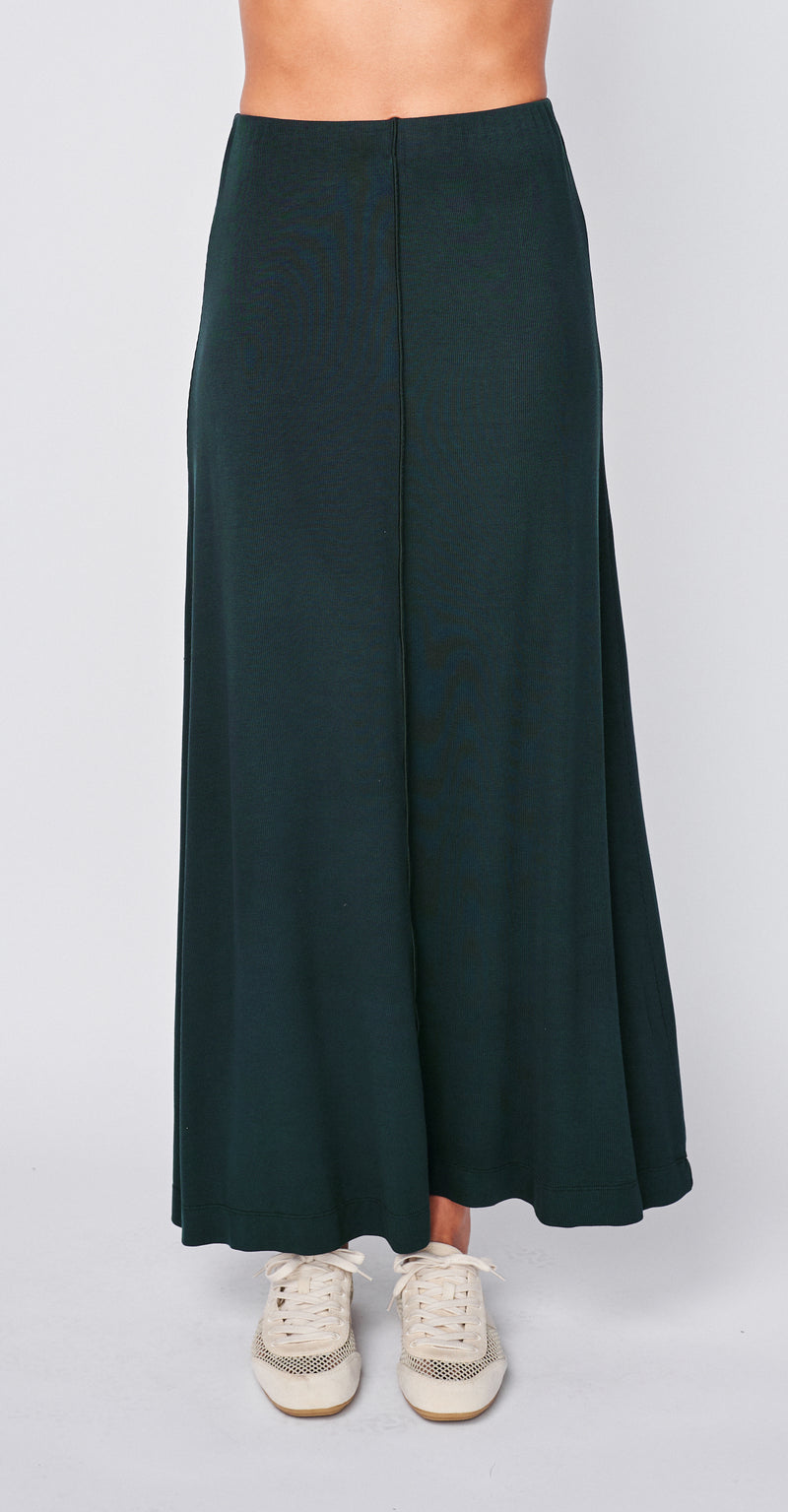 Fine 2X1 Rib A-Line Maxi Skirt in Everfall