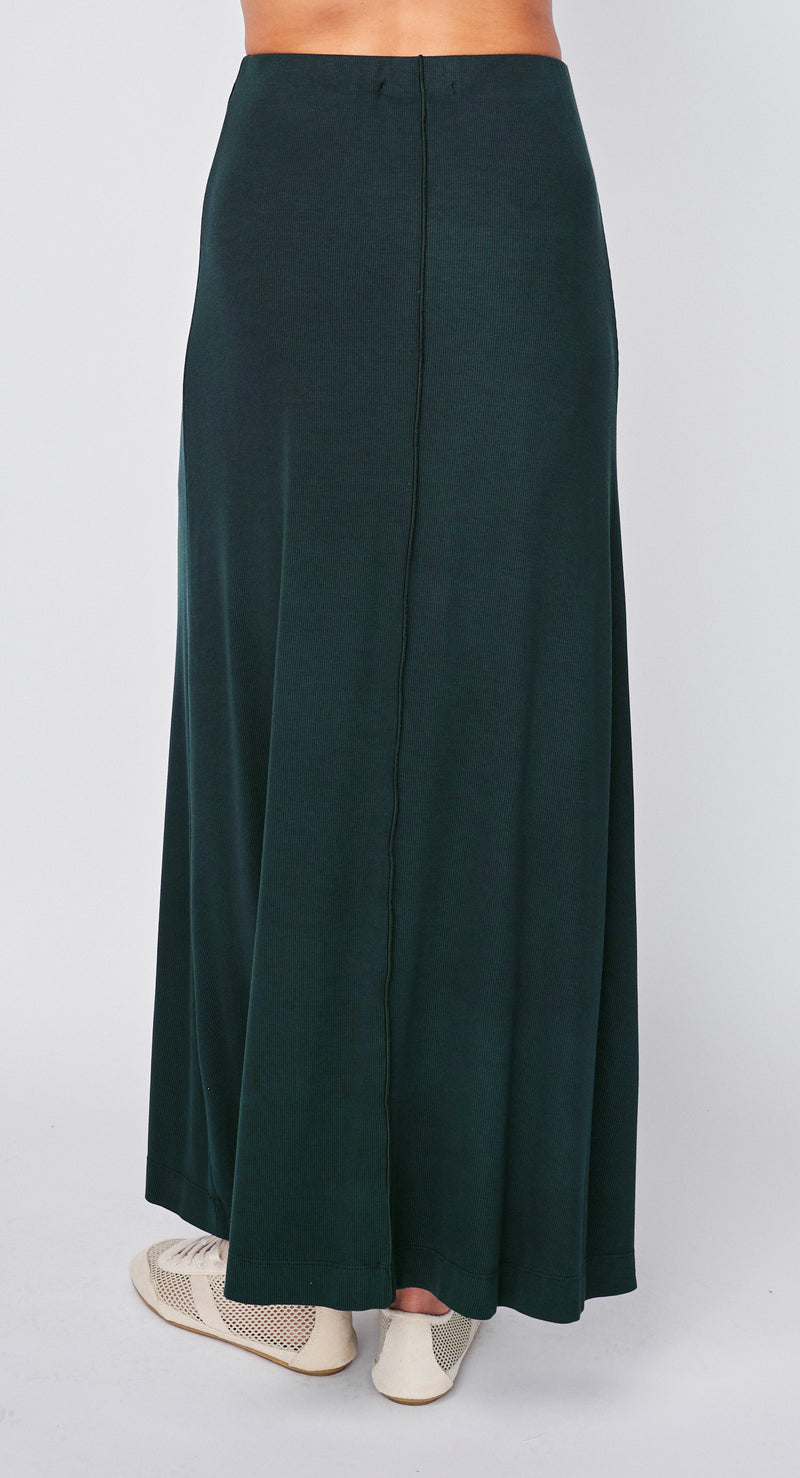 Fine 2X1 Rib A-Line Maxi Skirt in Everfall