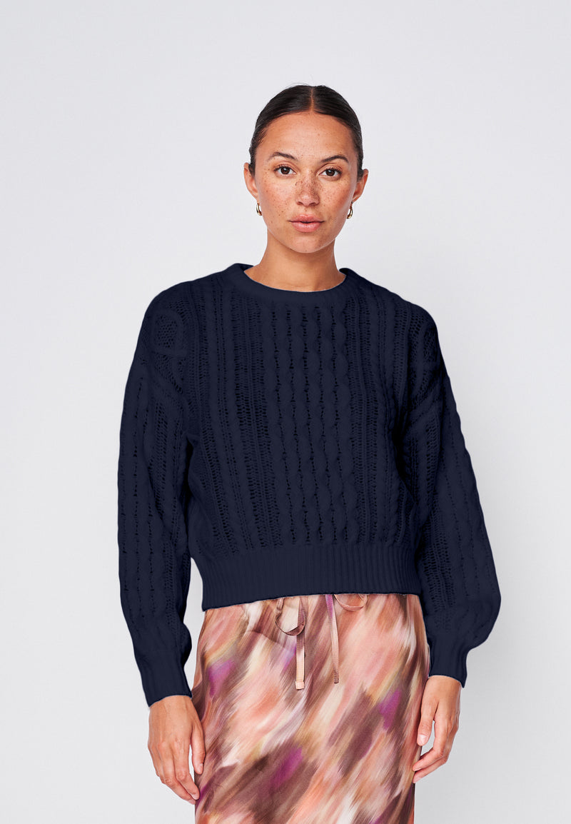 Cable Pullover Sweater in New Navy