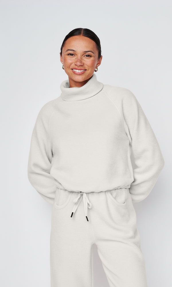 Plush Fleece Funnel Neck Pullover in Cream