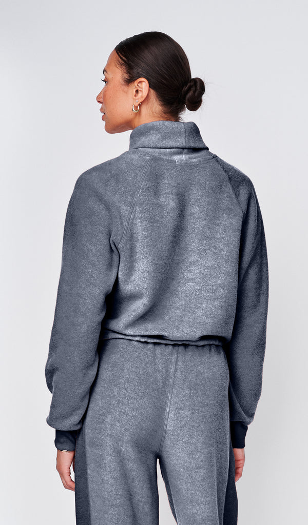 Plush Fleece Funnel Neck Pullover in New Navy