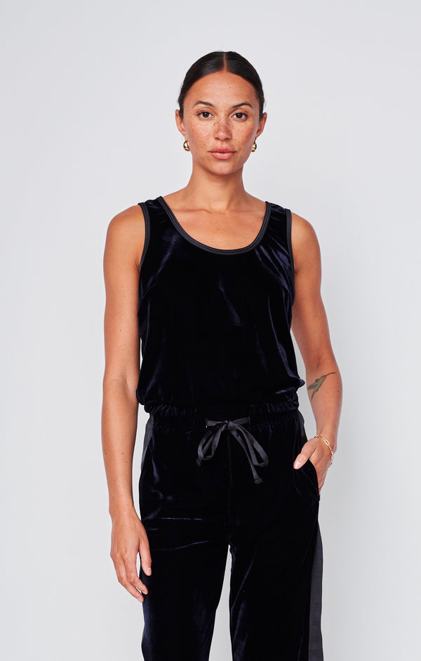 Crushed Velvet Tank in New Navy