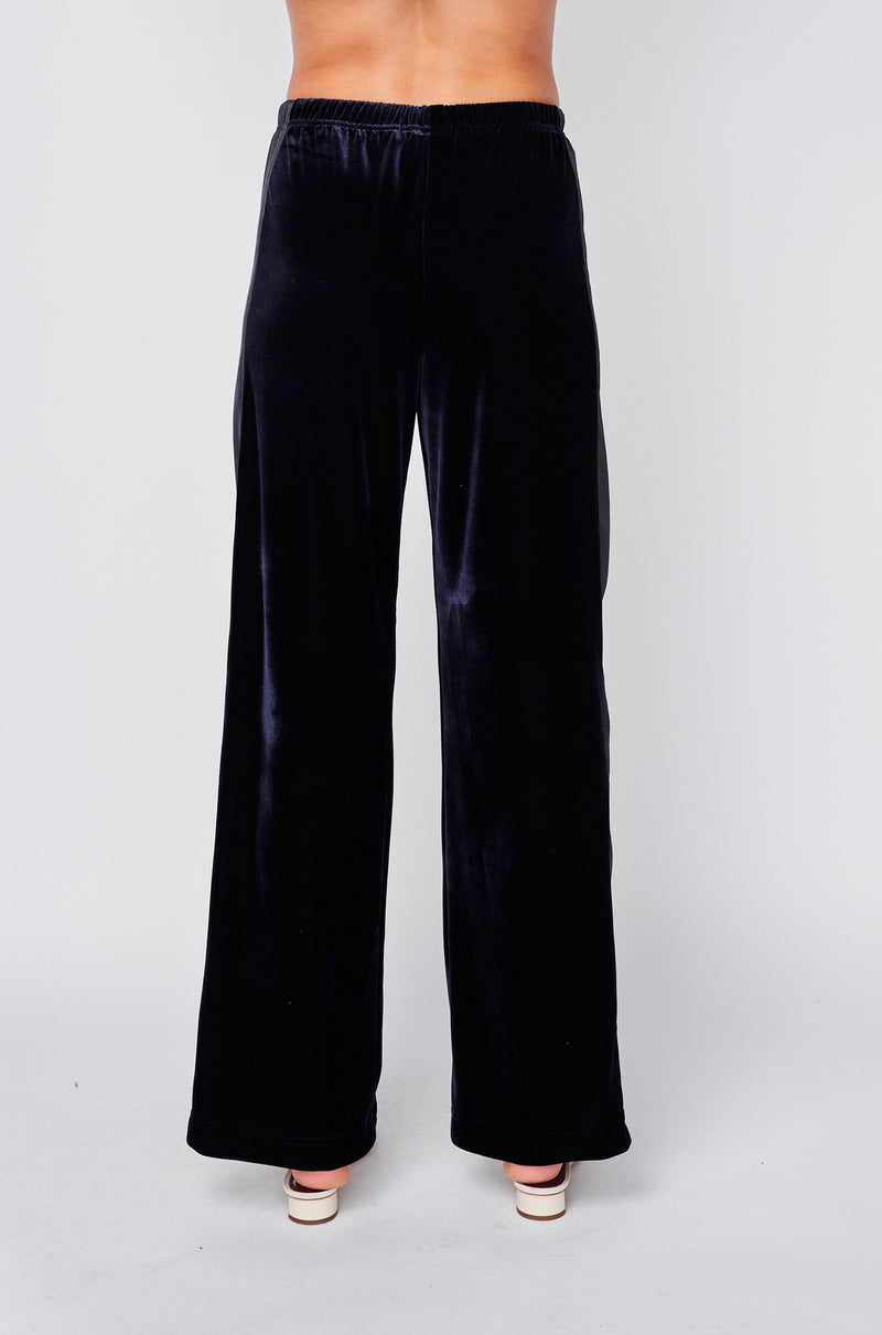 Crushed Velvet Wide Leg Pant in New Navy