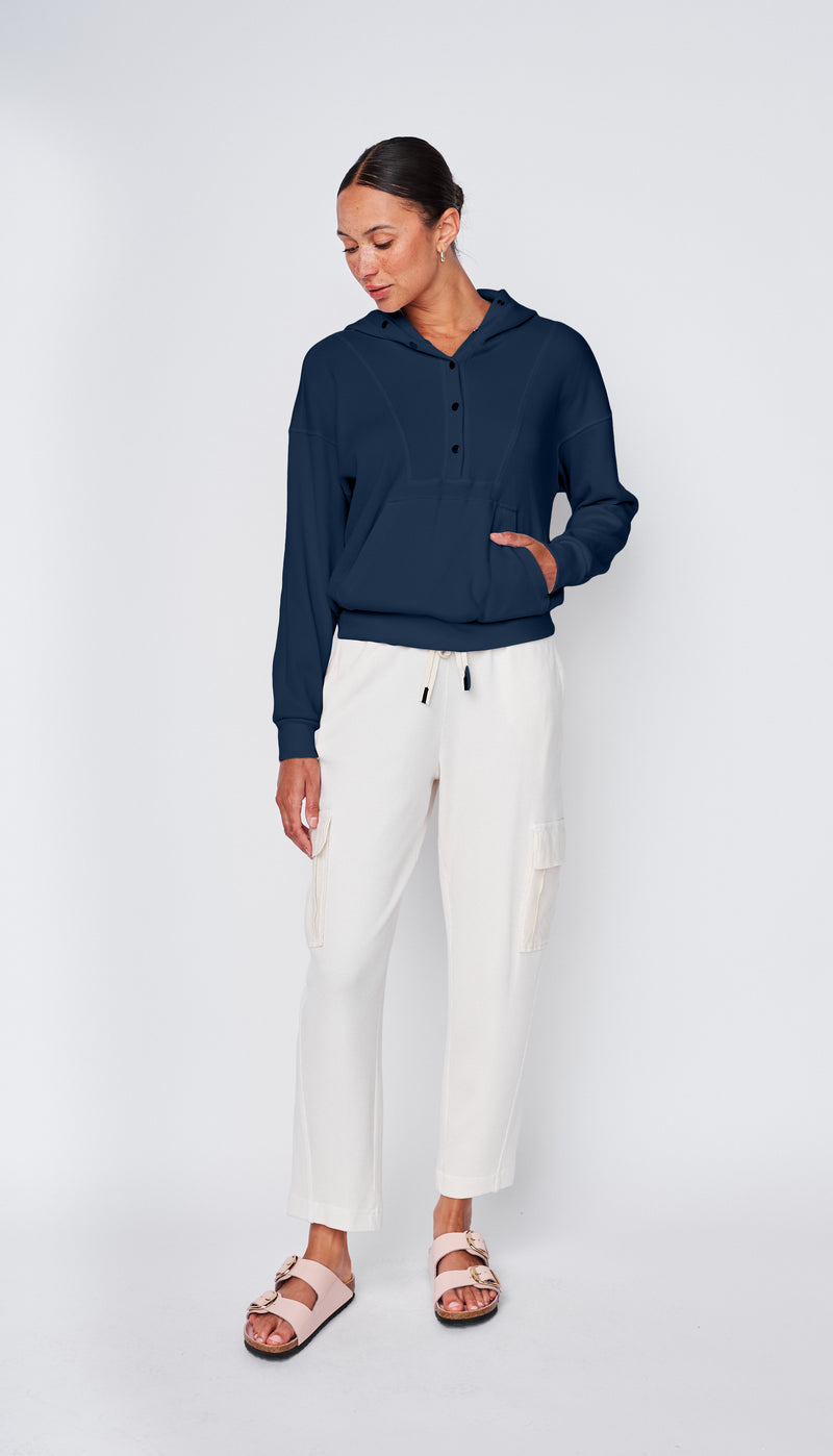 Micro Thermal Hood Pullover in New Navy