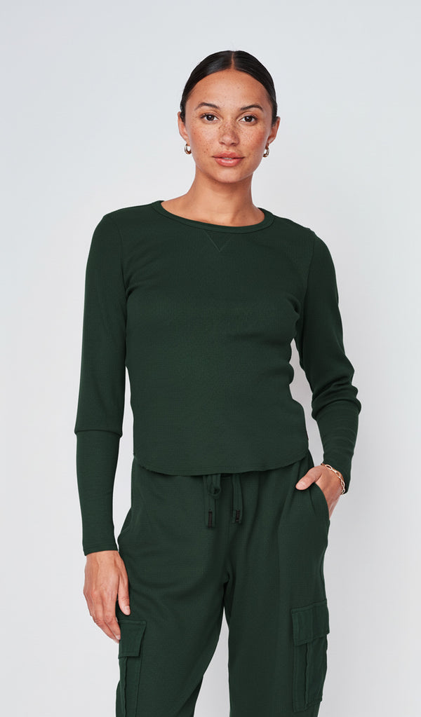 Micro Thermal Raw Hem Pullover in Everfall