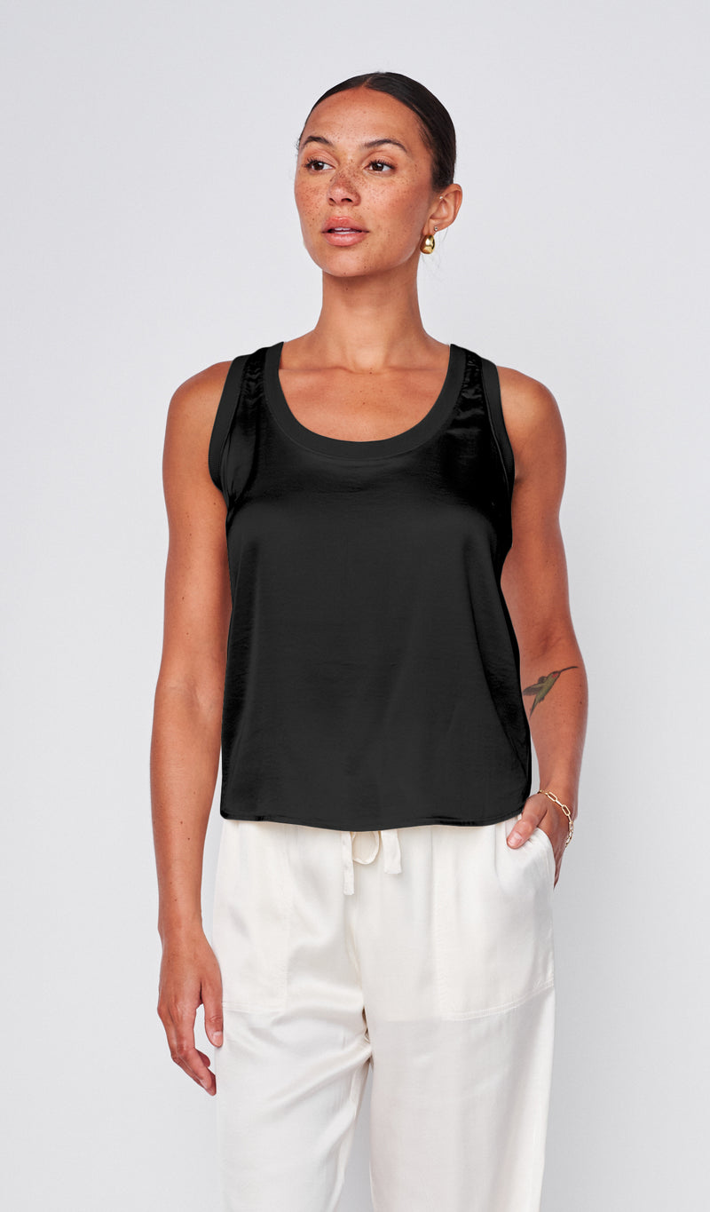Cosmo Satin Sleeveless Top in Black