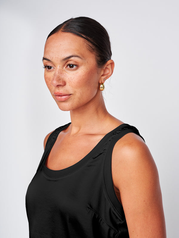Cosmo Satin Sleeveless Top in Black