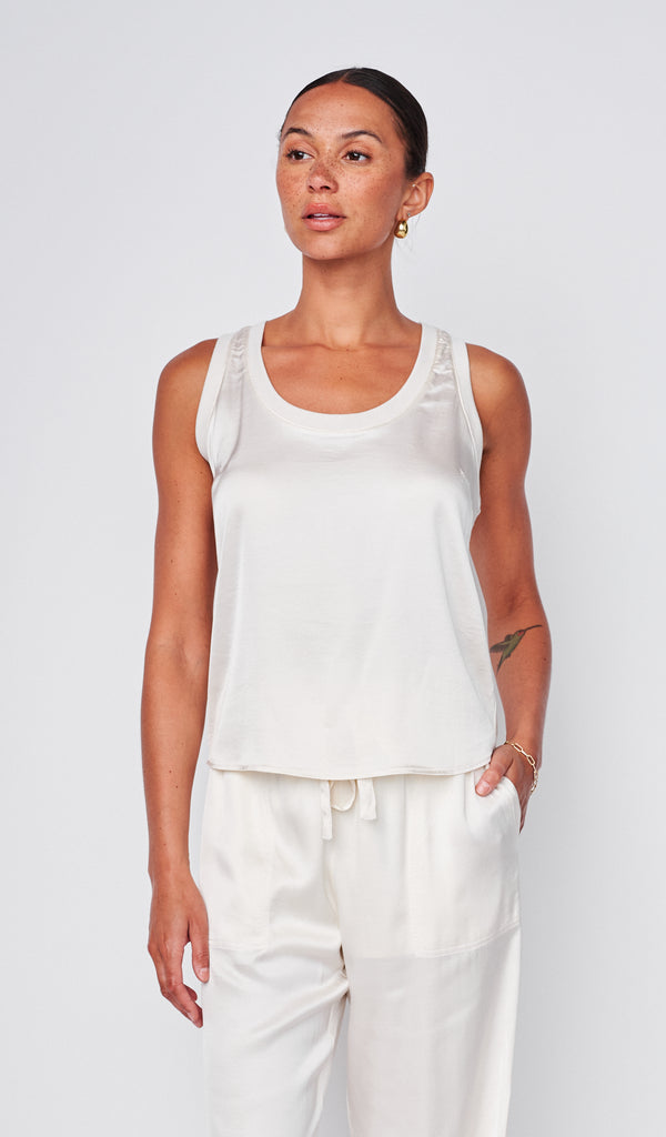 Cosmo Satin Sleeveless Top in Cream – shopstateside.us