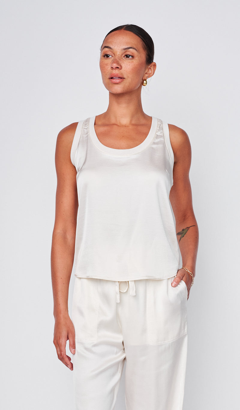 Cosmo Satin Sleeveless Top in Cream