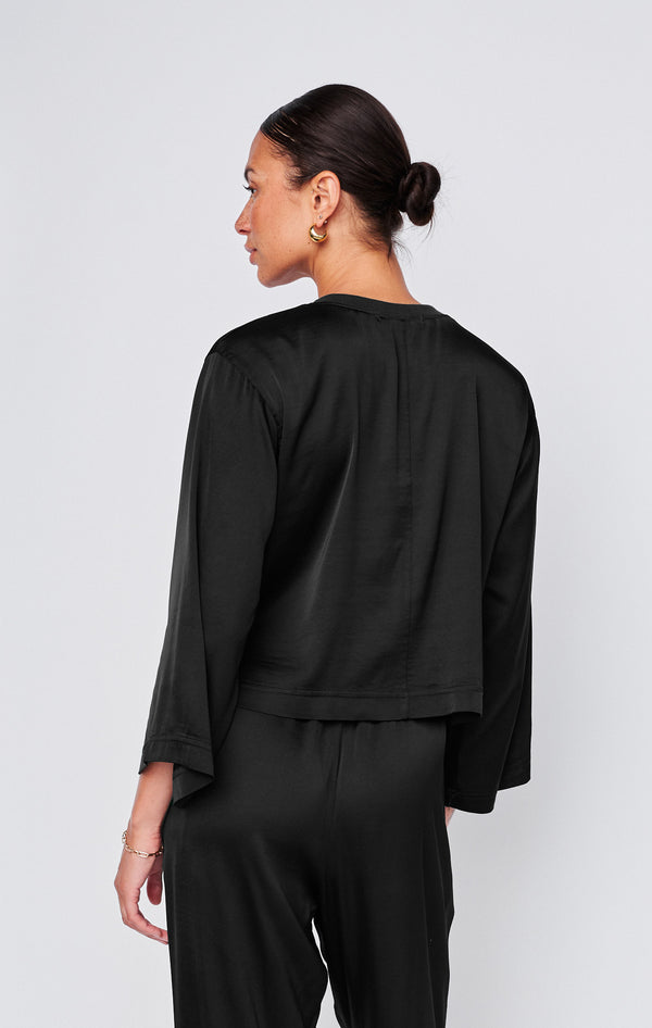 Cosmo Satin Crewneck Top in Black