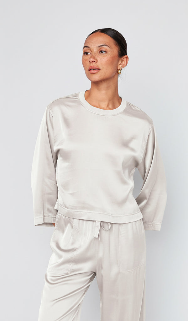 Cosmo Satin Crewneck Top in Cream