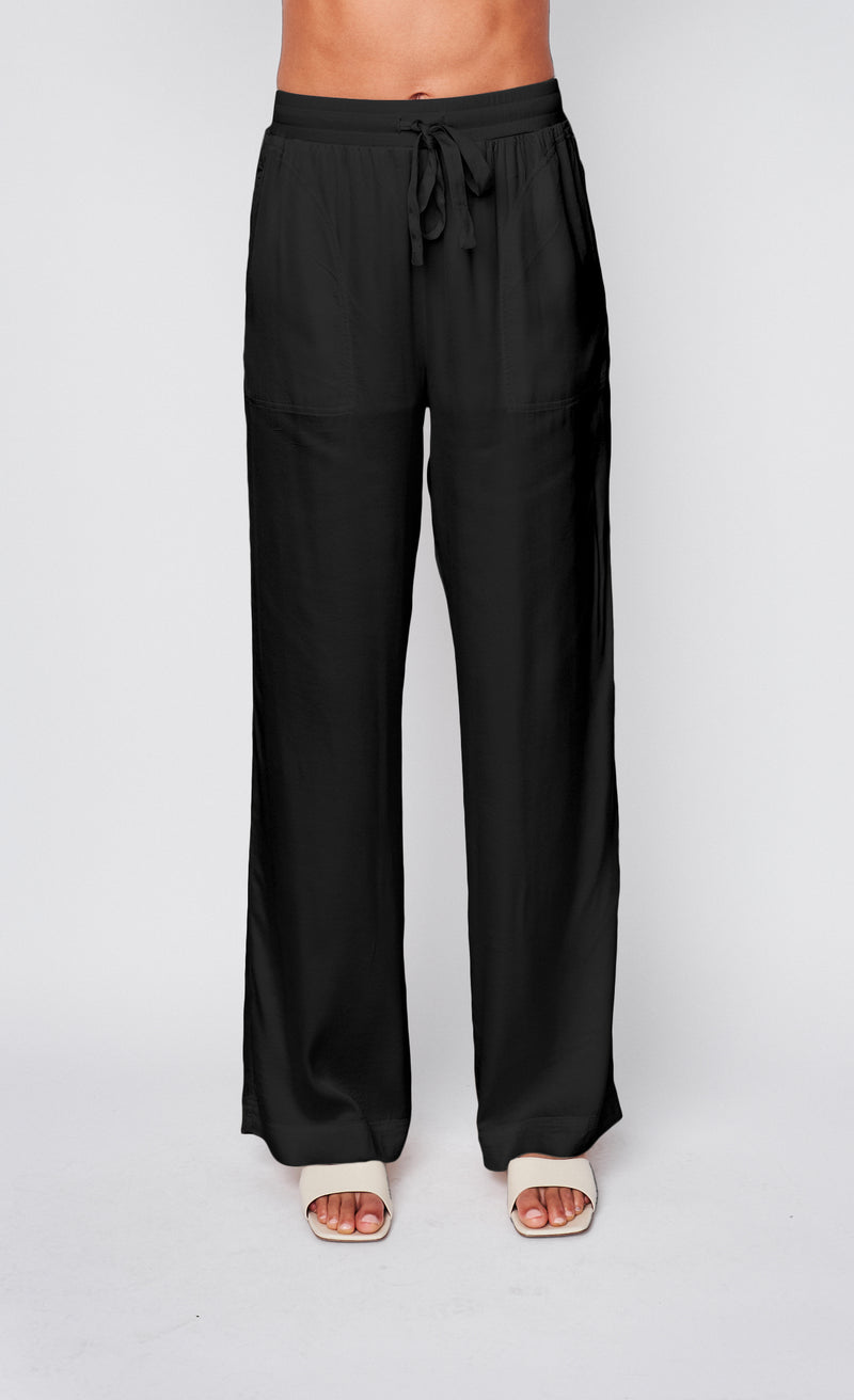 Cosmo Satin Drawstring Pant in Black