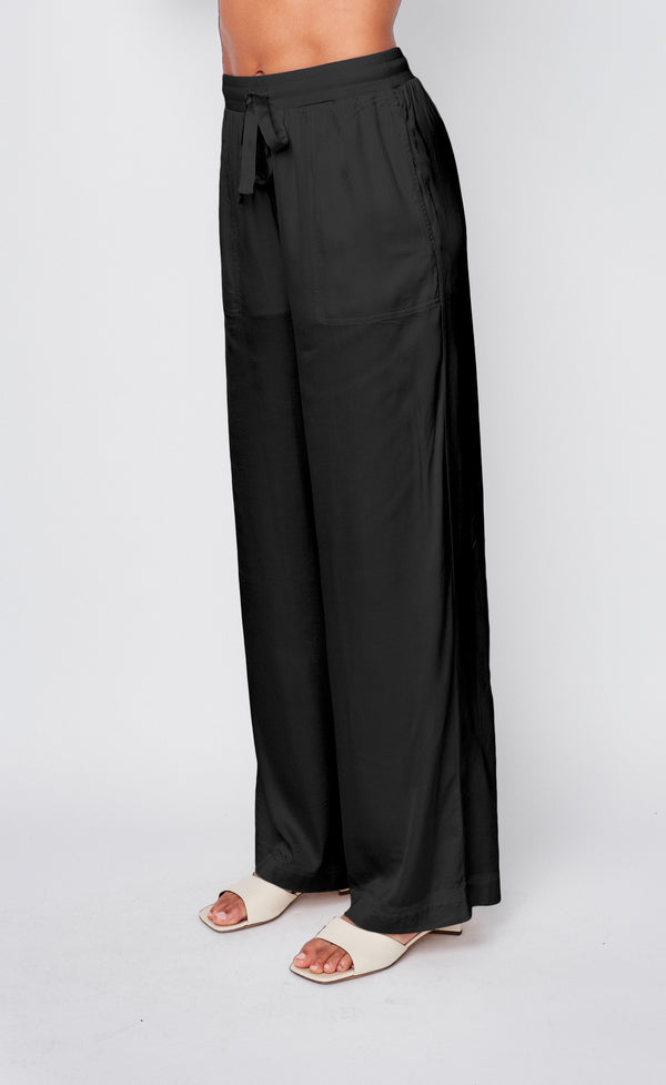 Cosmo Satin Drawstring Pant in Black