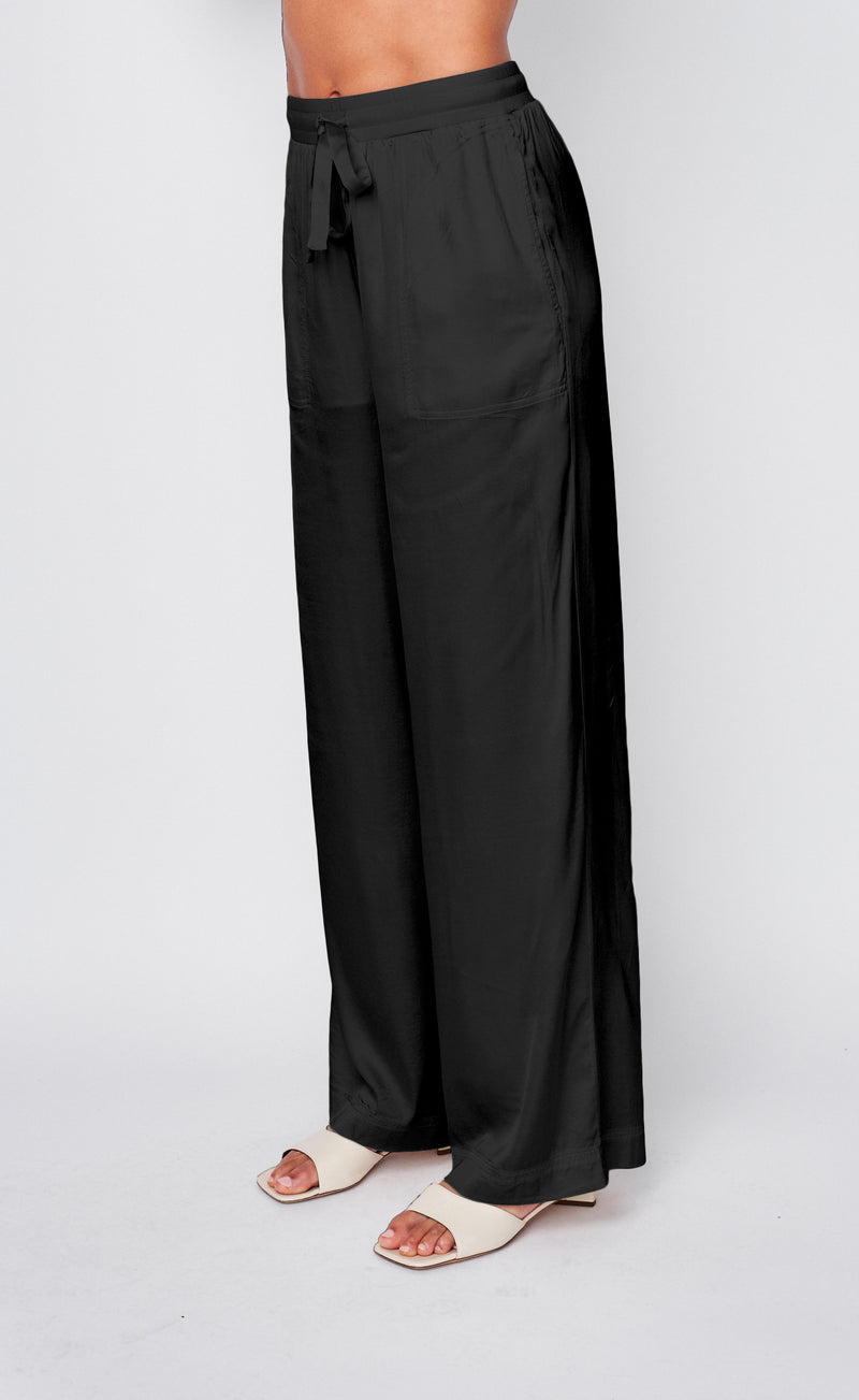 Cosmo Satin Drawstring Pant in Black