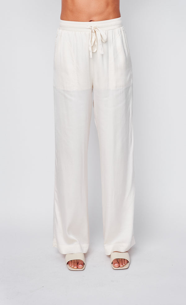 Cosmo Satin Drawstring Pant in Cream