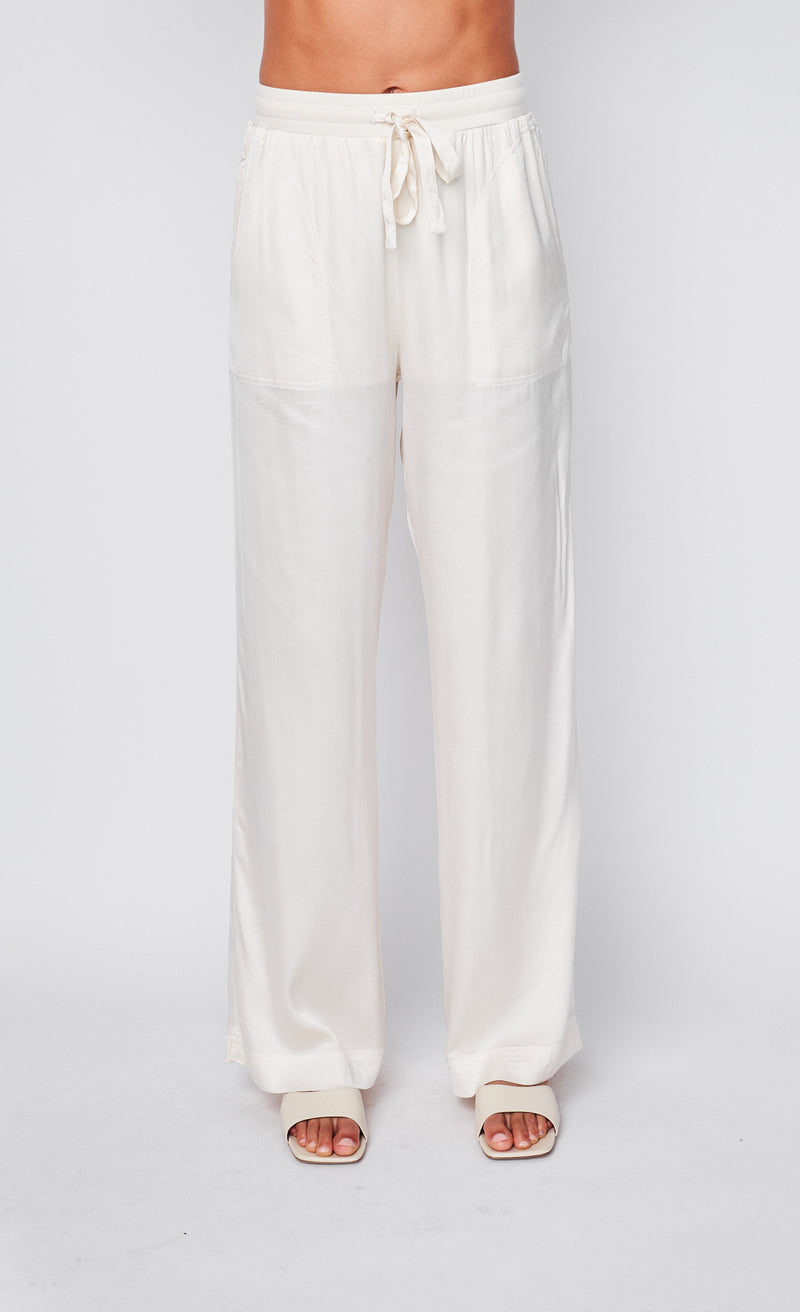 Cosmo Satin Drawstring Pant in Cream