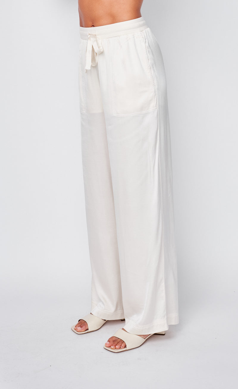 Cosmo Satin Drawstring Pant in Cream