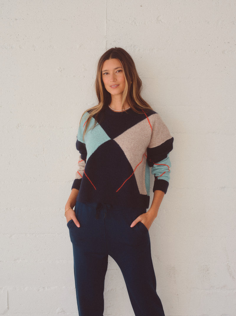 Argyle Crewneck Sweater in Navy Multi