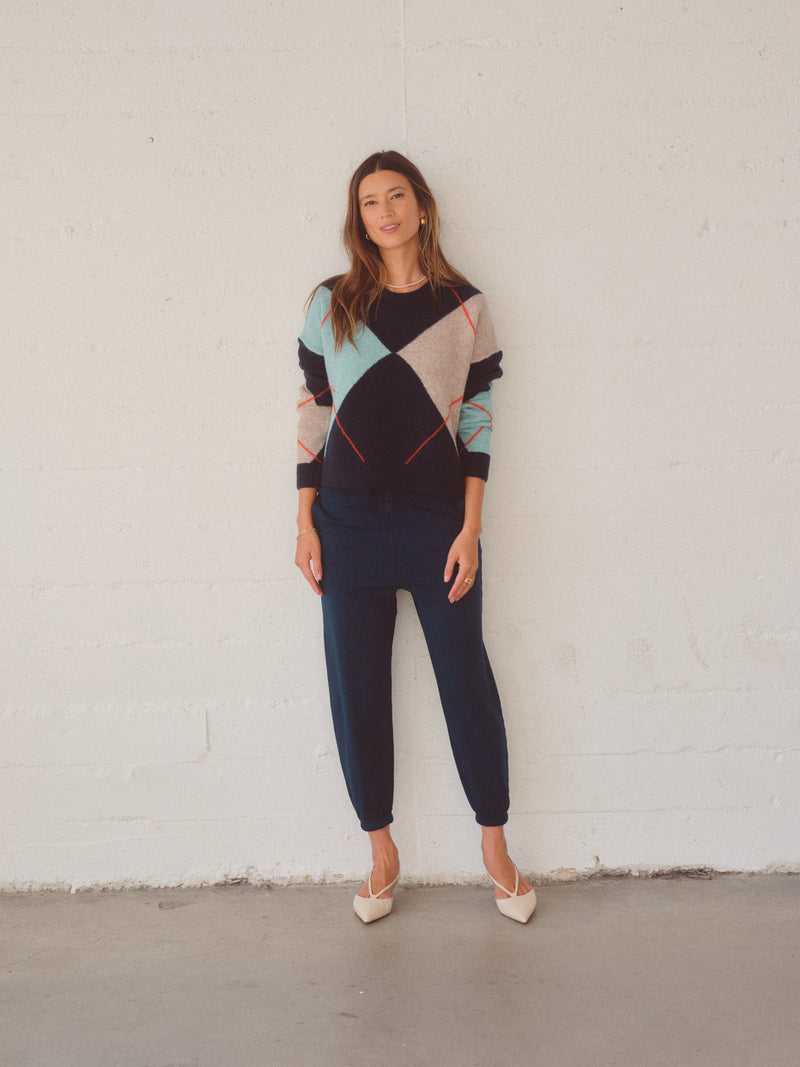 Argyle Crewneck Sweater in Navy Multi