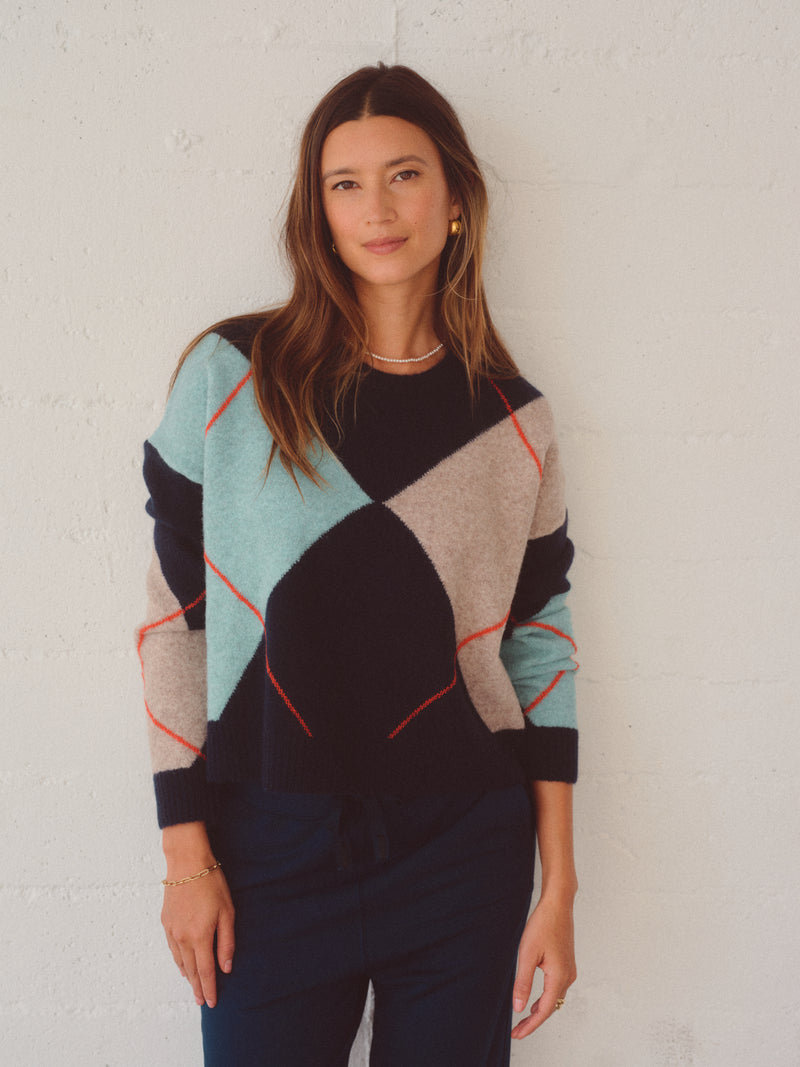 Argyle Crewneck Sweater in Navy Multi