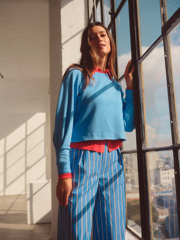Softest Fleece Crewneck Pullover in Blue Topaz