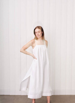 Linen A-Line Maxi Dress in White shopstateside.us Linen A-Line Maxi Dress in White shopstateside.us