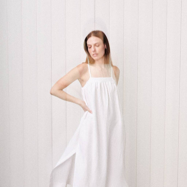 Linen A-Line Maxi Dress in White shopstateside.us Linen A-Line Maxi Dress in White shopstateside.us
