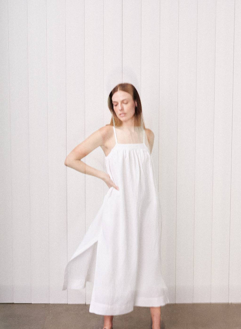 Linen A-Line Maxi Dress in White shopstateside.us Linen A-Line Maxi Dress in White shopstateside.us