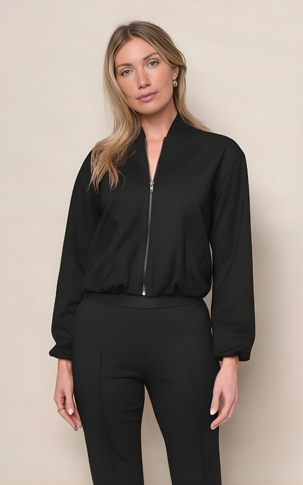 Luxe Ponte Bomber Jacket in Black
