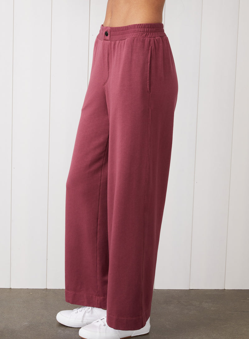 Softest Fleece Snap Wide Leg Pant in Academic Red