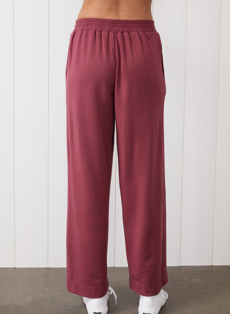 Softest Fleece Snap Wide Leg Pant & Long Sleeve Notch Neck Sweatshirt Set in Academic Red