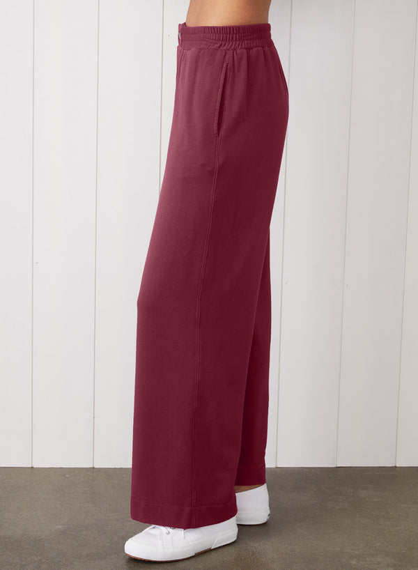 Softest Fleece Snap Wide Leg Pant in Cassis