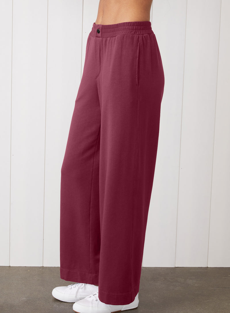 Softest Fleece Snap Wide Leg Pant in Cassis