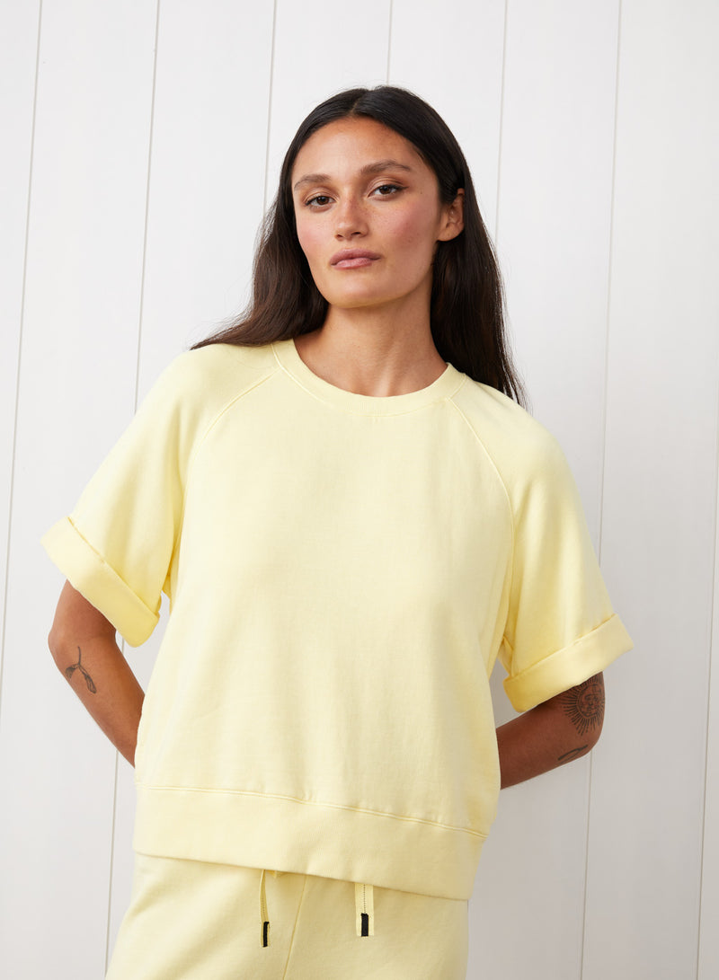 Softest Fleece Short Sleeve Boxy Raglan Sweatshirt in Limoncello