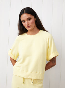 Softest Fleece Short Sleeve Boxy Raglan Sweatshirt & Drawstring Sweatpant Set in Limoncello