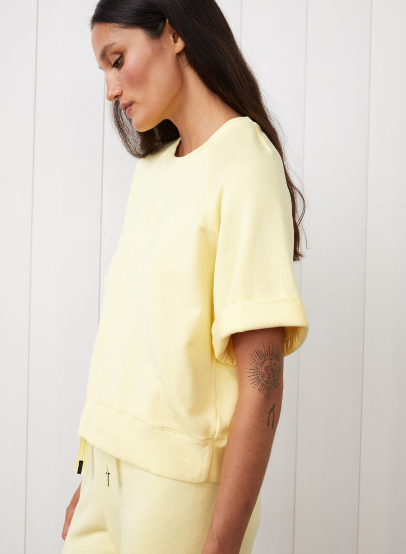 Softest Fleece Short Sleeve Boxy Raglan Sweatshirt & Drawstring Sweatpant Set in Limoncello