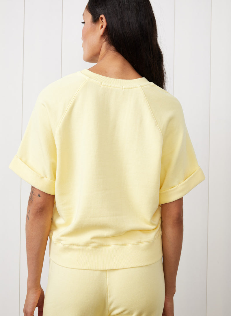 Softest Fleece Short Sleeve Boxy Raglan Sweatshirt & Drawstring Sweatpant Set in Limoncello