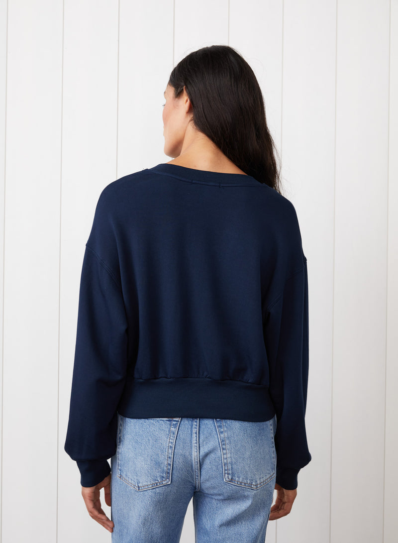 Softest Fleece Long Sleeve Notch Neck Sweatshirt in New Navy